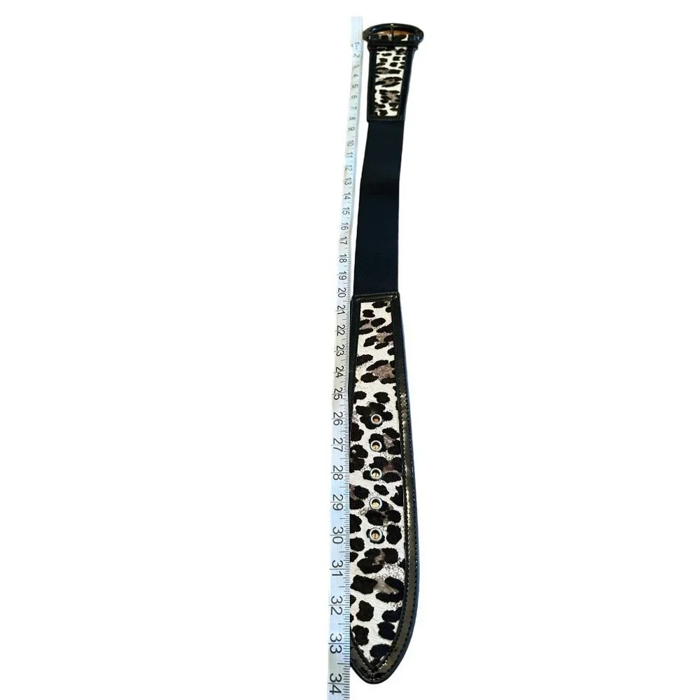 White House Black Market Black White Leopard Print Belt Genuine Haircalf Belt - Picture 6 of 8